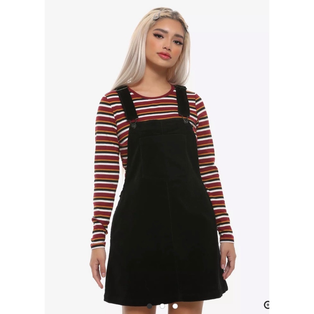 Hot Topic Black Corduroy Pinafore Overall Dress Womens Size 4X Bib Front Pocket